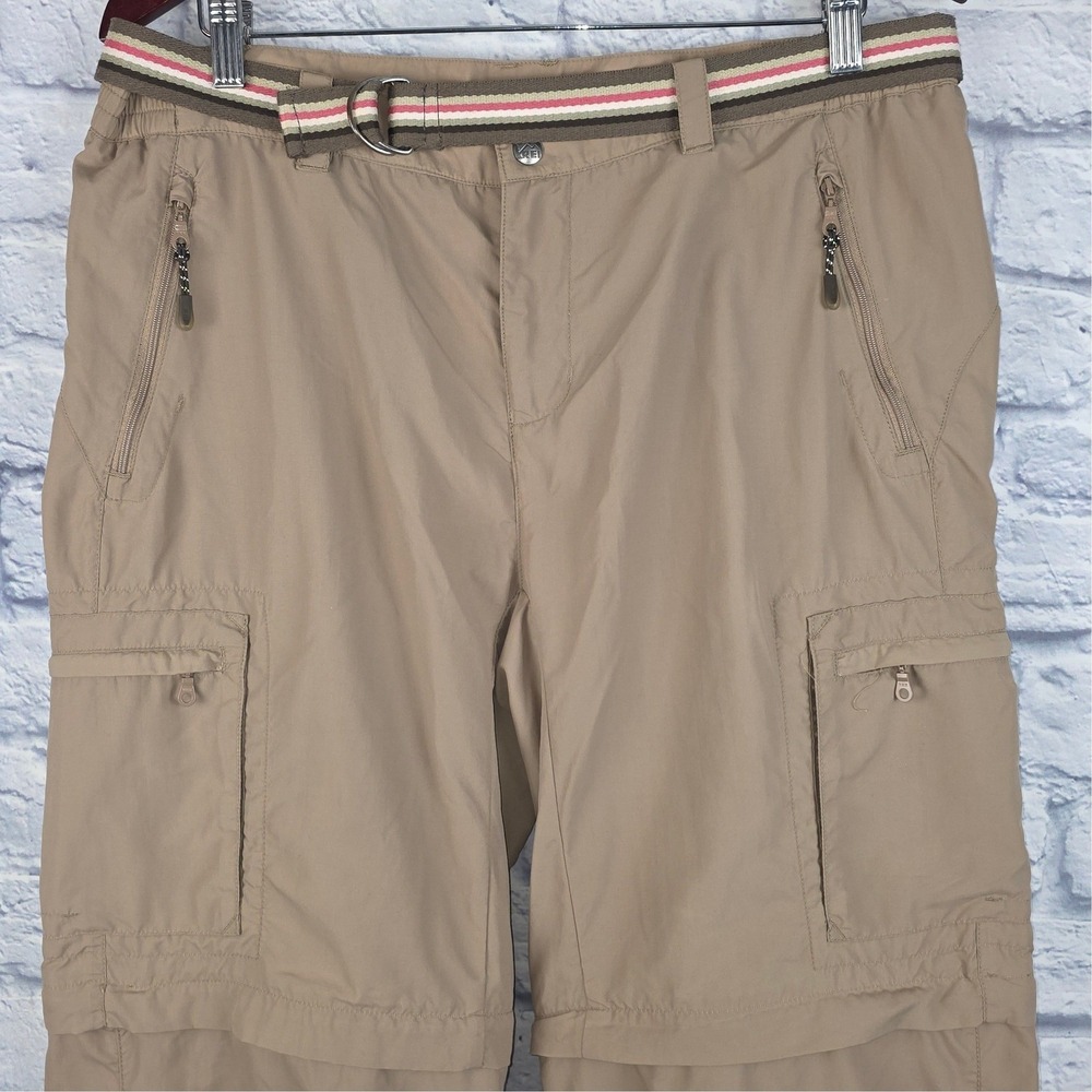 REI Sahara Women Convertible Hiking Cargo Pants Tan Khaki Zip UPF 50+ Sz 34X32